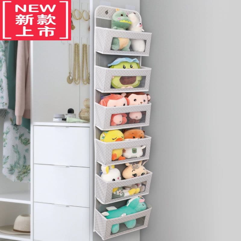 可莉允门后棉花娃娃收纳器家用整理玩偶公仔墙挂柜侧置物墙上收纳挂袋图片