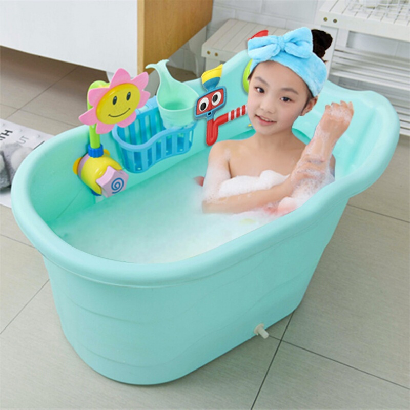 新沐浴桶塑料泡澡桶婴儿浴盆加厚保温0塑料浴盆婴儿盆粉色加花洒加转转乐送礼品加浴波迷娜BOMINA