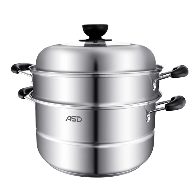 爱仕达(ASD)蒸锅ZS28A4D 304不锈钢复合锅底两层9.2L蒸锅煮锅涮焖炖一锅多用高清大图