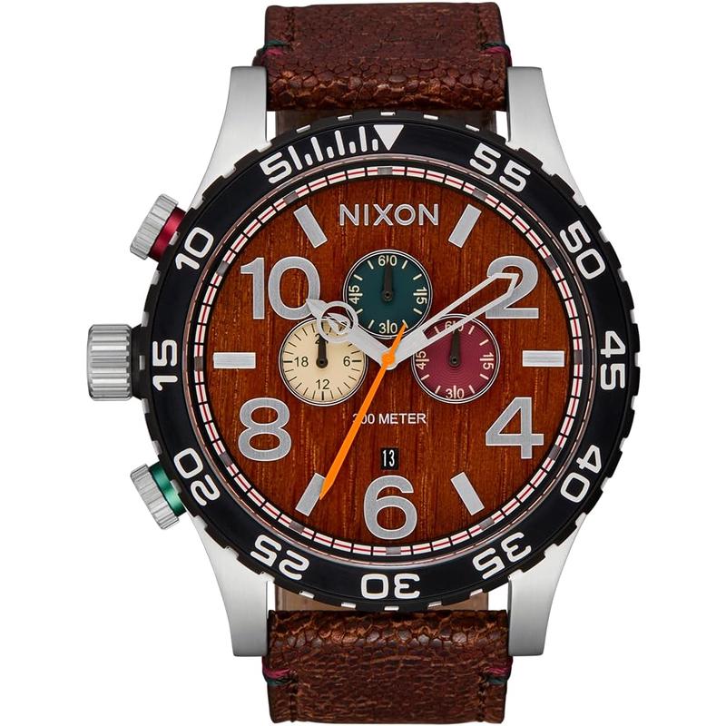 Nixon男士复古皮质表盘不锈钢表带机械腕表高清大图