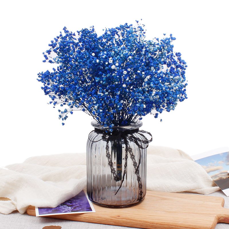 干花小清新鲜花大束客厅干花束真花摆设装饰深蓝色满天星花瓶
