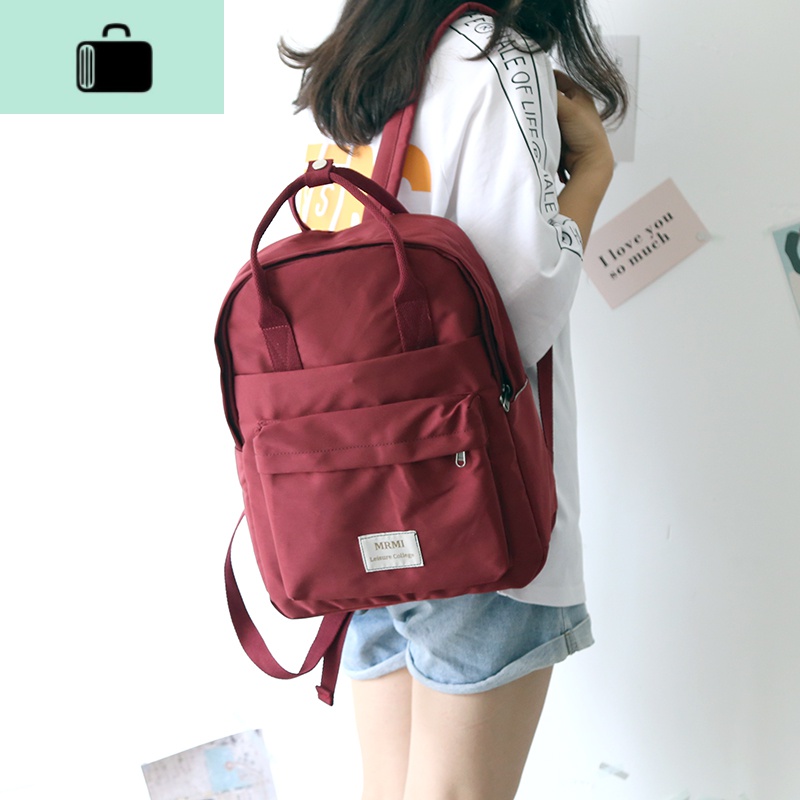 NR简约森系百搭学院风书包双肩包女2019新款时尚背包女双肩大小款NEW LAKE 酒红色中号