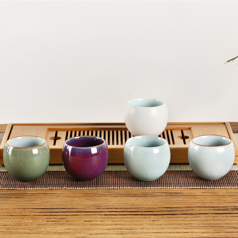 常生源 茶杯 仿宋汝窑 五大名窑品茗杯 陶瓷功夫茶杯套装 官汝哥定钧窑各1只 礼盒 传承主人杯5只整套