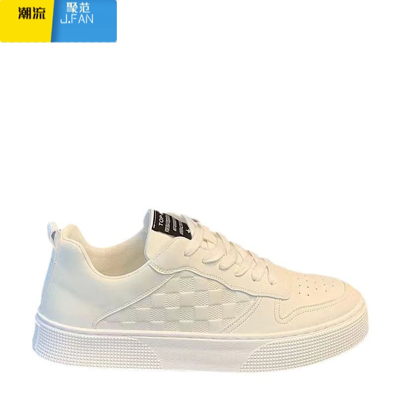 聚范男鞋春季款透气皮面小白鞋潮流百搭运动休闲鞋男款低帮潮牌板鞋男高清大图