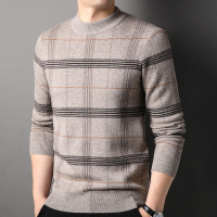 【免费试穿，送运费险】冬装新款中青年毛衣男圆领羊绒衫男士休闲加厚羊毛衣打底衫针织衫品牌官方 81717浅卡其 175/88A
