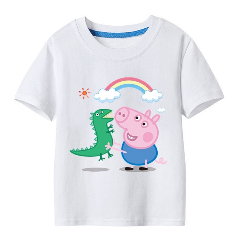 卡通小猪佩奇乔治儿童纯棉短袖t恤宝宝学生男女夏天季衣服亲子装白色
