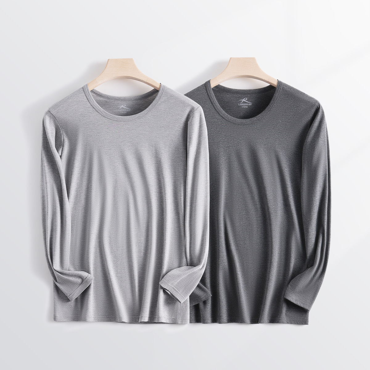 浪莎男士秋衣莫代尔上衣打底衫薄贴身棉毛衫新款线衣保暖内衣套衣 170(L) 深灰+麻灰