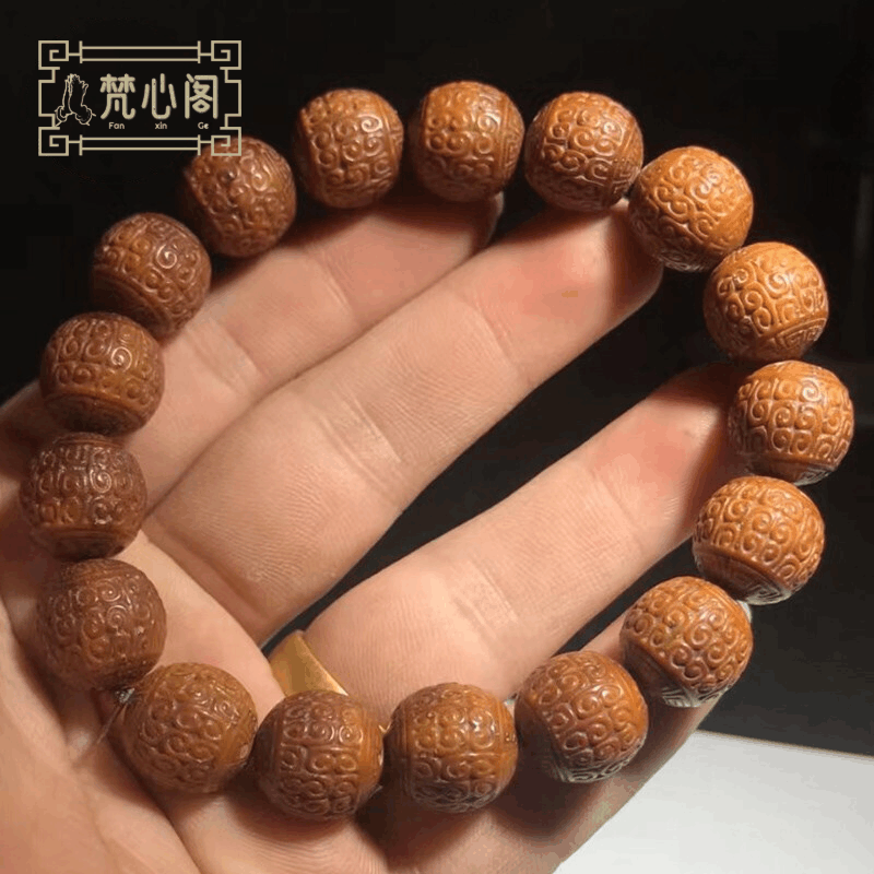 [梵心阁]印尼紫金鼠14-15mm*13颗 雕刻款 回纹珠 夏季男士文玩 菩提子手串佛珠不怕油不怕汗图片