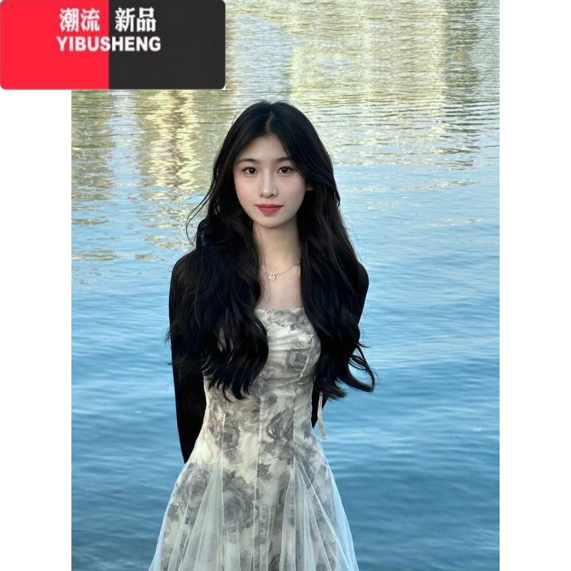 YIBUSHENG法式复古茶歇水墨画网纱连衣裙女季新款韩系小众高腰显瘦吊带裙 水墨吊带裙 S