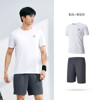 361°运动套装男夏季新款跑步T恤健身短裤两件套男子运动服潮 XXL 本白/砾石灰
