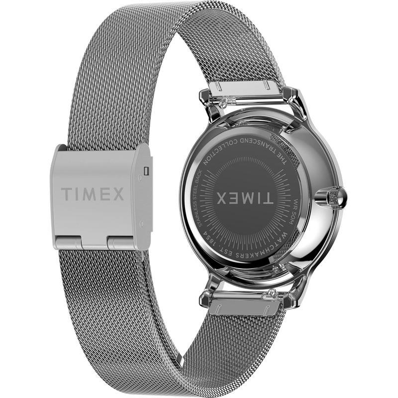 Timex 女士石英防水不锈钢 mesh 表带手表银色表盘彩虹镶钻