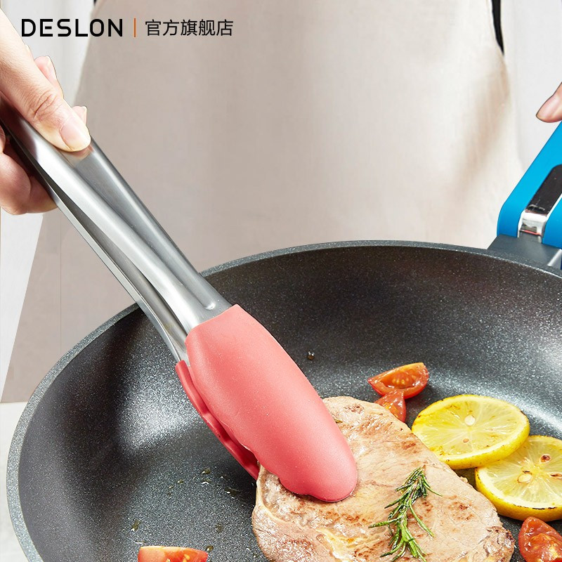 不锈钢夹子厨房家用烤肉专用煎牛排夹食物夹防烫硅胶食品夹DFS-YZ938-S