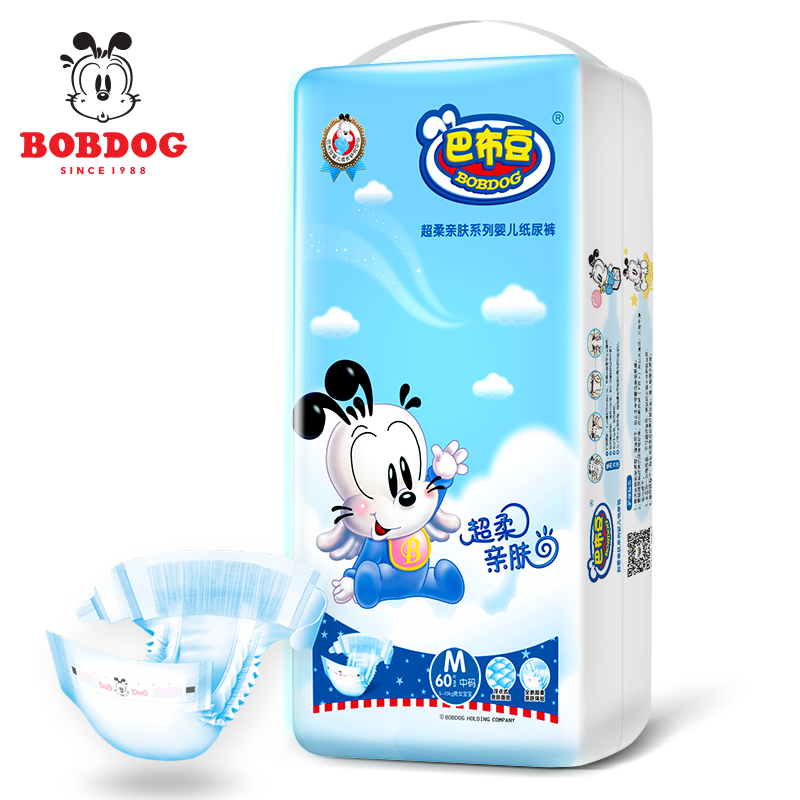 巴布豆LITTLE BOBDOG 超柔亲肤纸尿裤M号大包装M60片 6kg-11kg