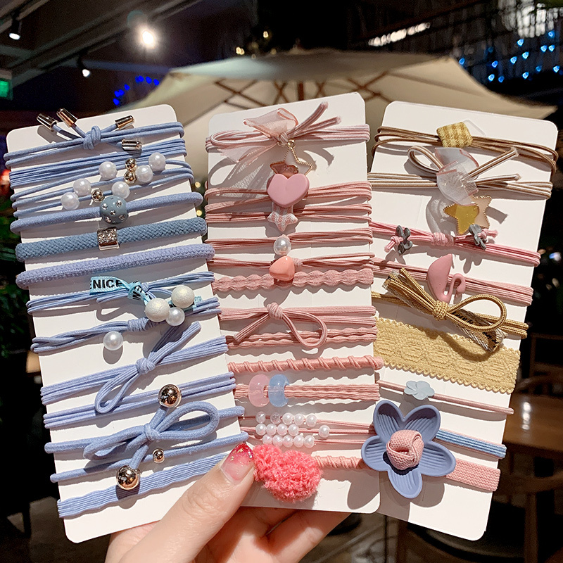 扎头发头绳少女可爱发绳ins网红橡皮筋女扎头简约发圈皮套头饰品|4#粉色方形12件套(收藏送收纳罐)