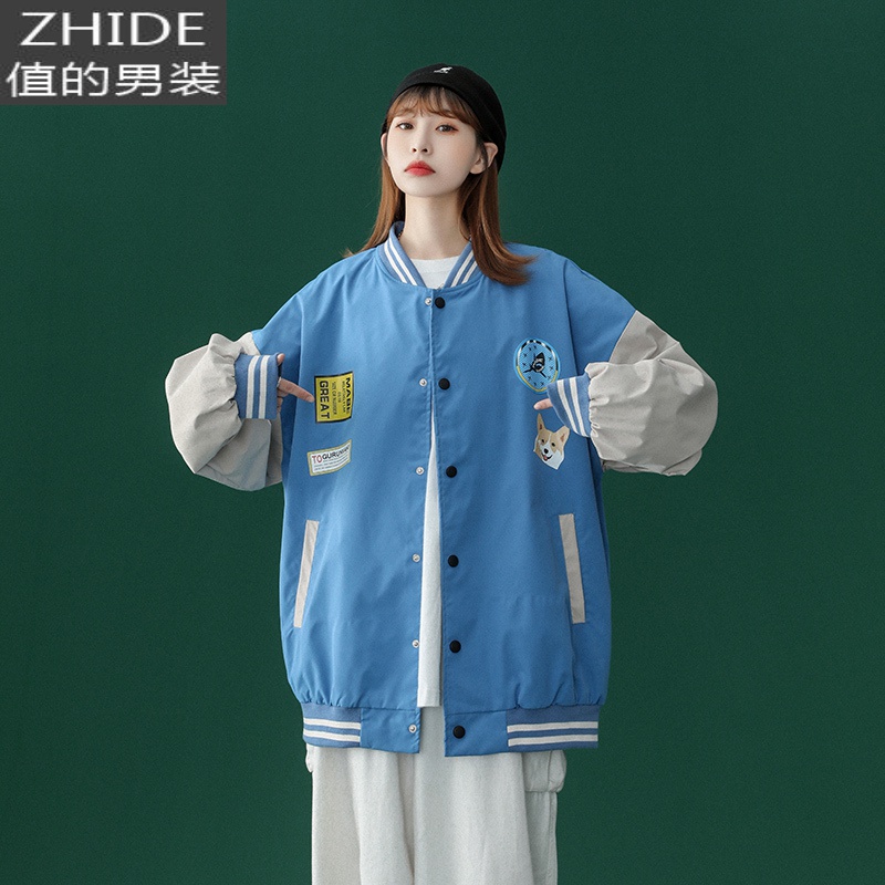 SUNTEKvibe棒球服复古盐系炸街外套男春秋甜酷hiphop上衣美式飞行员夹克夹克高清大图