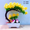 维诺亚新款假花仿真花仿真塑料盆景酒柜客厅婚房装饰玄关摆放摆件 喜庆月亮玫瑰黄色2鸟+1盆