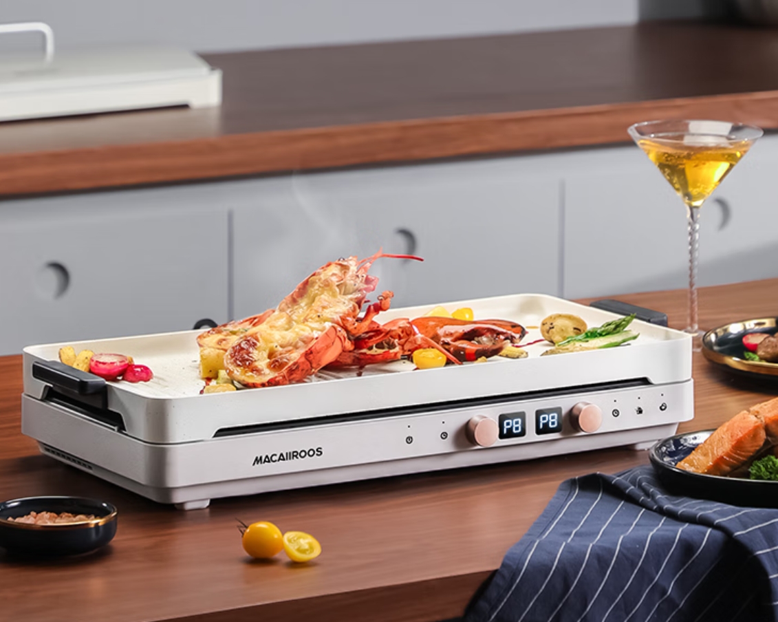迈卡罗 (MACAIIROOS)多功能料理锅电火锅多用途锅电烧烤锅电煎锅料理盘 MC-IH2218(白晶版)高清大图