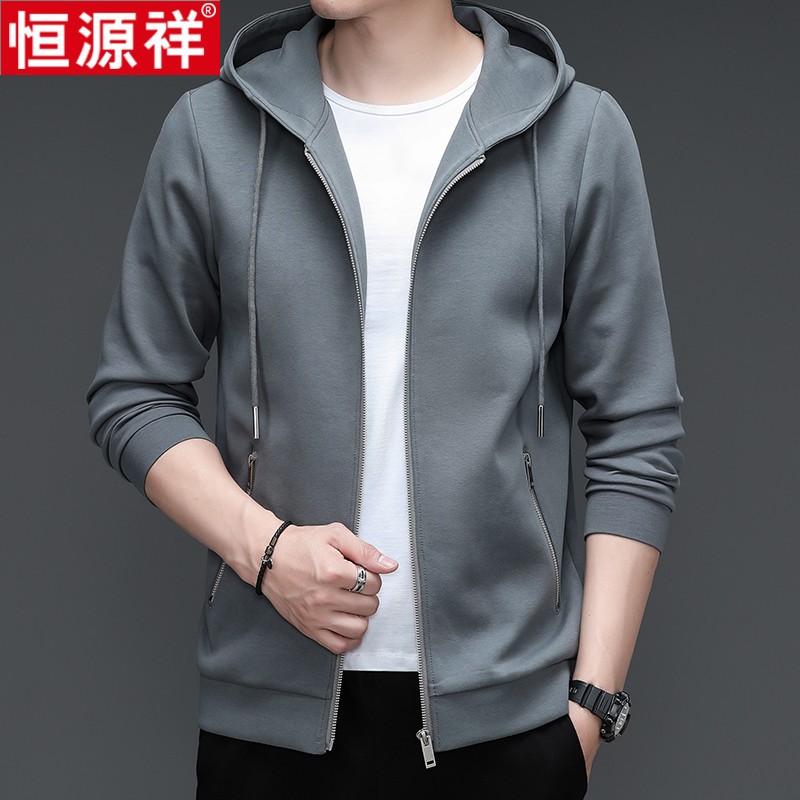 恒源祥卫衣男宽松连帽运动外套休闲拉链开衫上衣春秋薄款中年男装高清大图