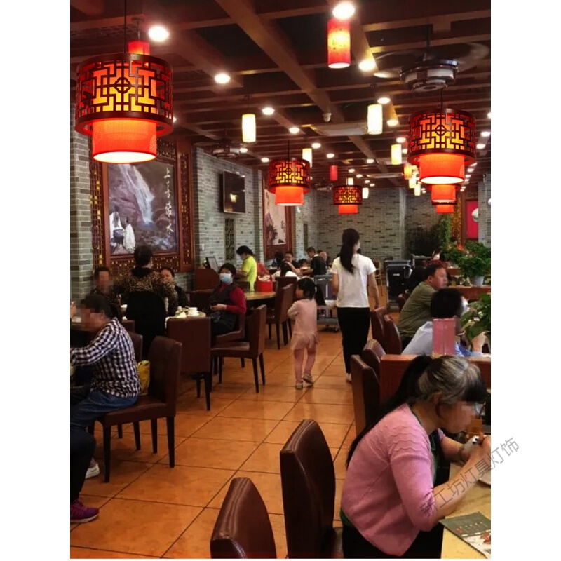 苏宁放心购 中式小吊灯中国风餐厅茶楼火锅店饭店走廊口仿古典木艺灯笼灯具高清大图