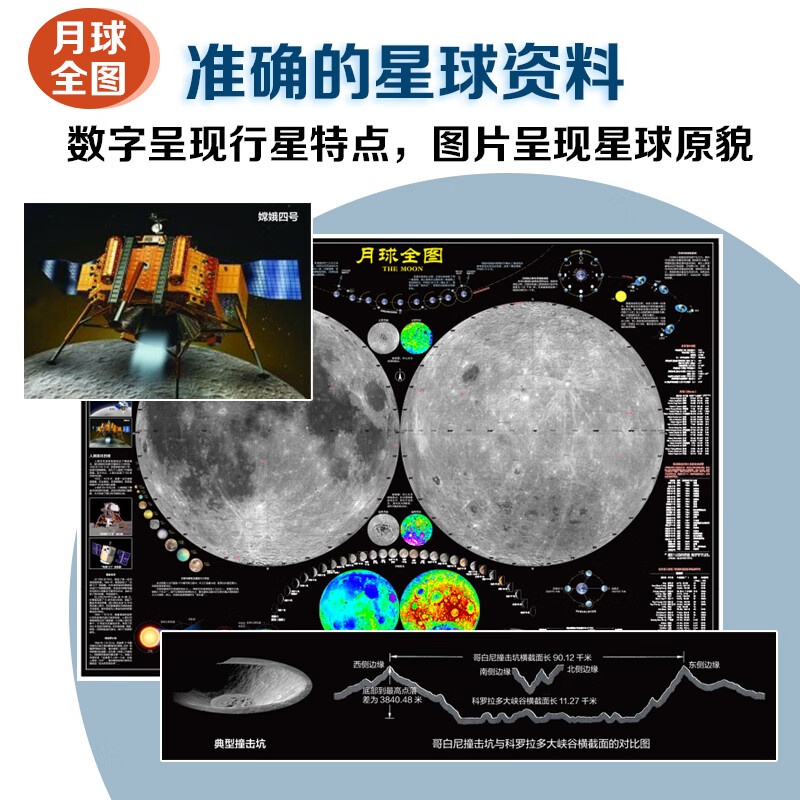新版太空地图 全套4张 宇宙太阳系月球火星叔叔全图6-15岁青少年中小学生太空宇宙探索星空揭秘天文百科课外高清大图