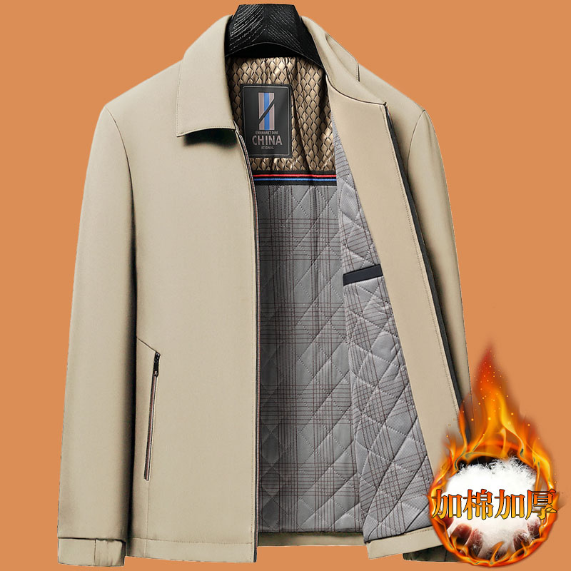 啄木鸟爸爸秋冬装外套装老爸50岁60中老年人男加棉加厚70爷爷棉衣 8305加棉款/卡其色 190/XXXL适合150-165斤