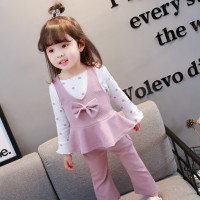 迪鲁奥(DILUAO)童装女儿童套装2021秋装新款圆点打底衫针织背心女宝宝套装三件套1-3-5岁小女孩衣服