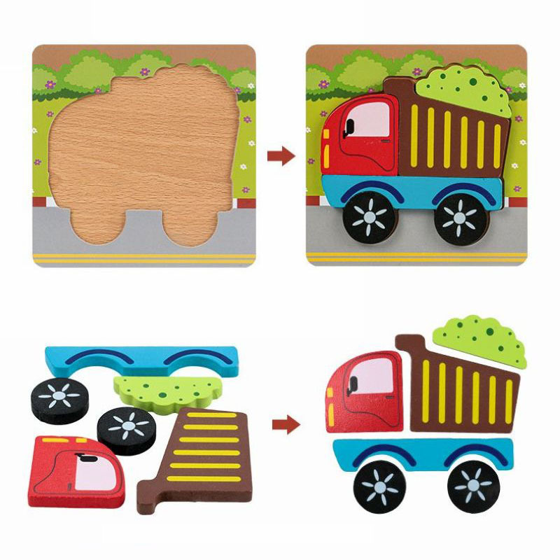 卡通动物海洋螃蟹卡扣手抓小拼插板儿童木质立体拼图宝宝益智早教木制