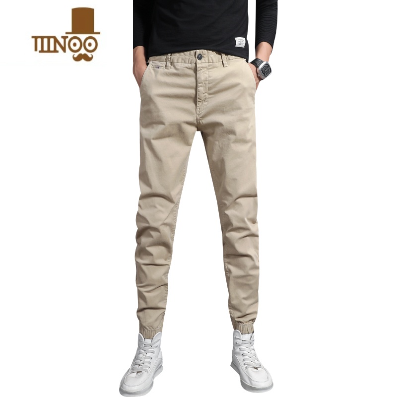 YANXU美式复古束脚潮牌休闲裤男修身小脚卡其百搭韩版潮流秋季男士裤子高清大图