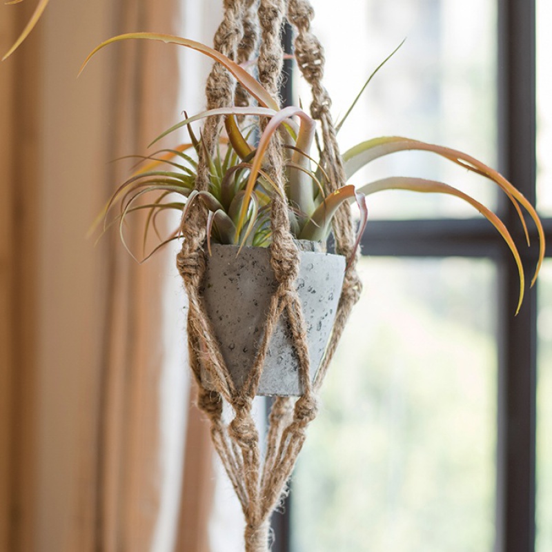 汐岩麻绳吊篮网 花篮壁挂垂吊花器花盆麻绳手编悬挂网兜美式高清大图