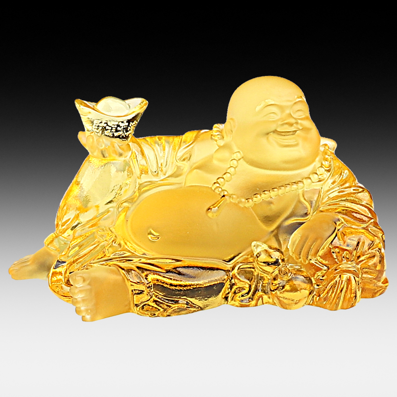 敬平弥勒佛汽车摆件车载香水座车内男饰品琉璃佛像车上车用 琉璃元宝