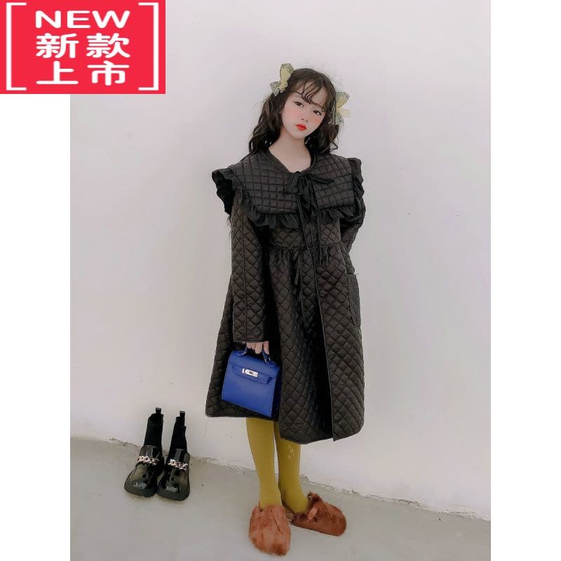 可莉允女童洋气加绒连衣裙2022秋冬新品中大童中长款压棉娃娃领棉服外套图片