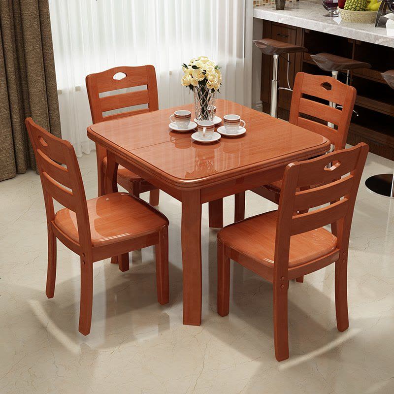 实木伸缩餐桌4人6人折叠正方形餐桌现代简约小户型长方形家用餐桌图片