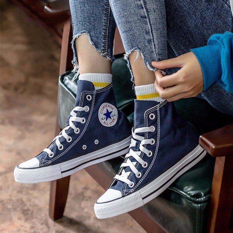 converse匡威女鞋allstar经典常青款高帮帆布鞋2021新款海军蓝女鞋