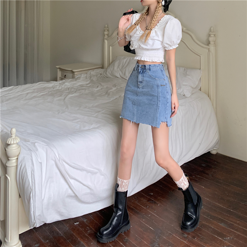 WAXY小个子高腰包臀牛仔短裙女2022夏季新款设计感小众a字半身裙