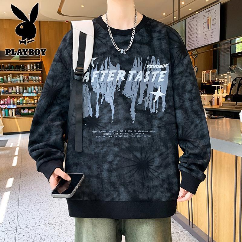 花花公子新款高品质棉卫衣男宽松秋季新款青少年满印字母套头长袖T恤单穿_920高清大图