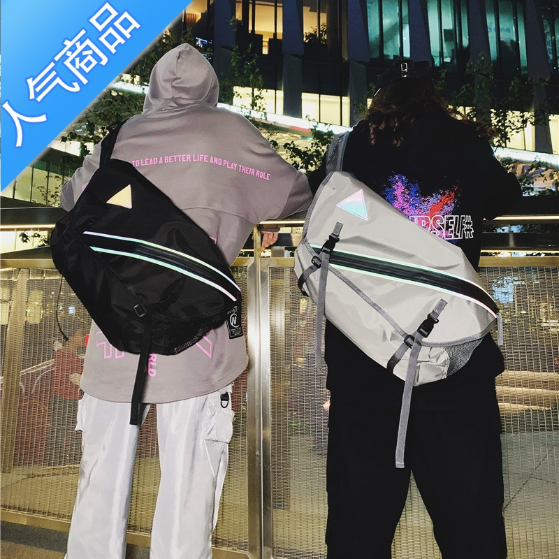 封后街头潮流原宿机能包ins工装包学生女男潮牌大容量反光单肩斜跨包斜挎包男