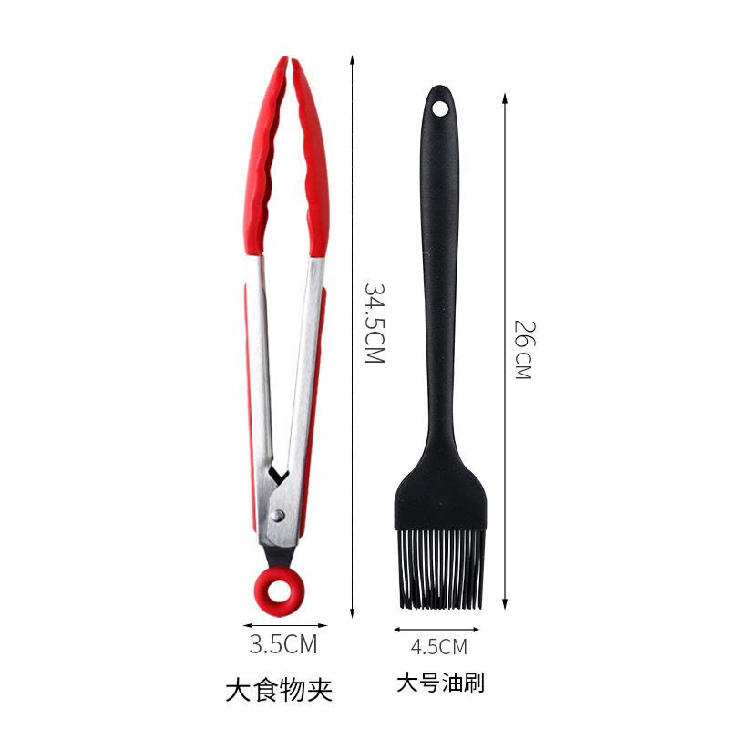 硅胶油刷子耐高温厨房烧烤刷家用小号抹油刷烙饼烘焙工具套装|黑色大油刷+大食物夹图片