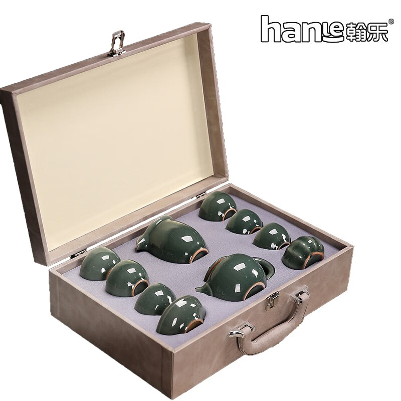 翰乐茶具哥窑密色冰裂透亮冰裂私藏系列高端茶具礼盒套装HL-GYMS哥窑密色10件套高清大图