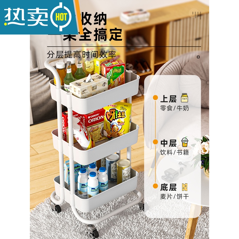 敬平小推车置物架落地浴室厨房移动零食玩具卫生间多层卧室收纳书架子高清大图