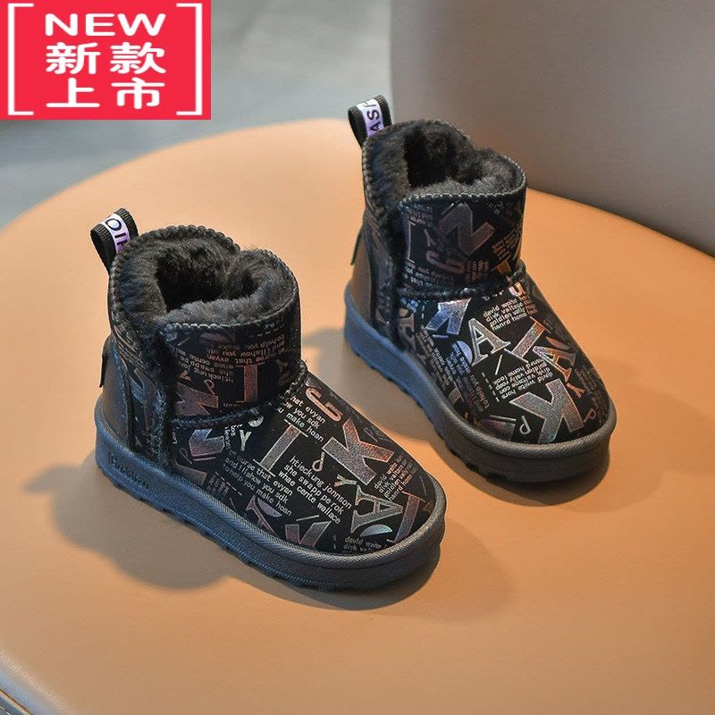 可莉允女童雪地靴2021冬季新款加绒儿童靴子加厚雪地棉鞋子软底男童短靴图片