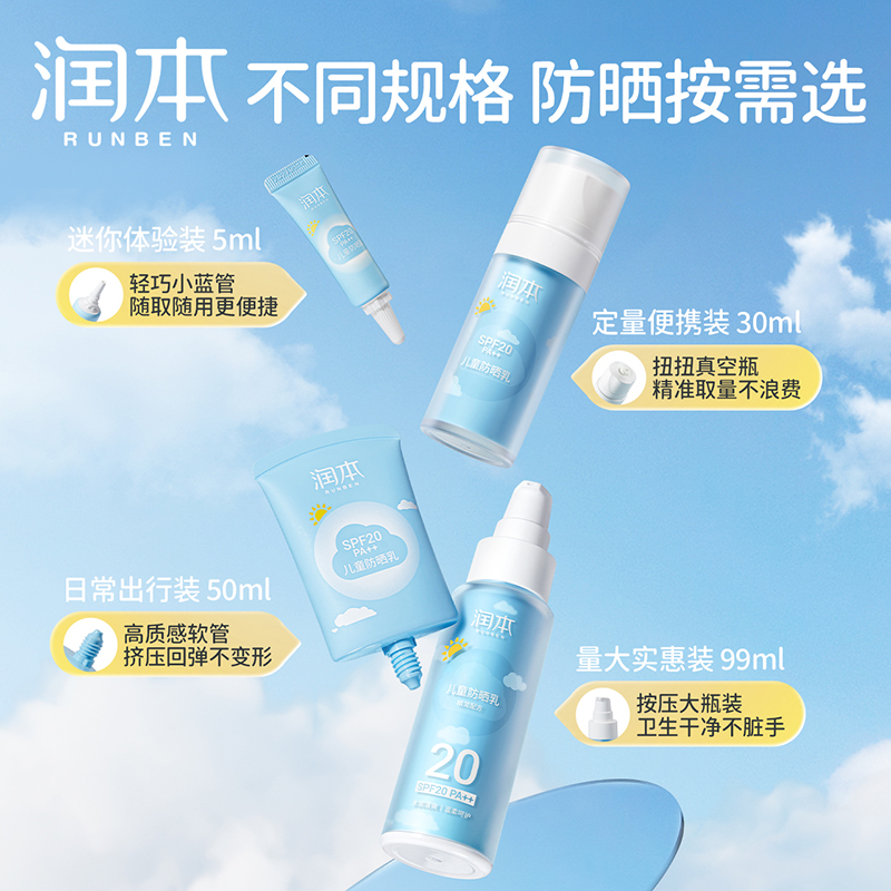 润本 儿童防晒乳SPF20(质感软管)50ml高清大图