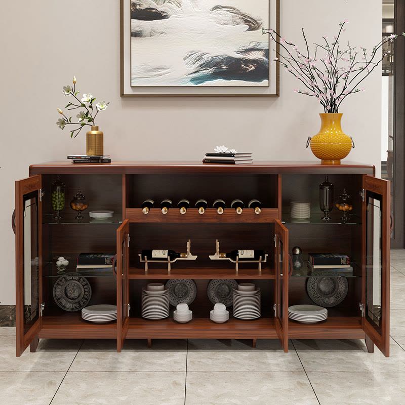 中式实木餐边柜现代简约大容量餐厅酒柜茶水柜客厅收纳柜厨房碗柜图片
