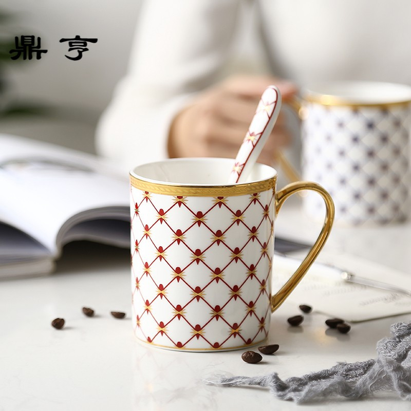 鼎亨骨瓷咖啡杯情侣手工描金边欧式陶瓷马克杯下午茶杯优雅气质水