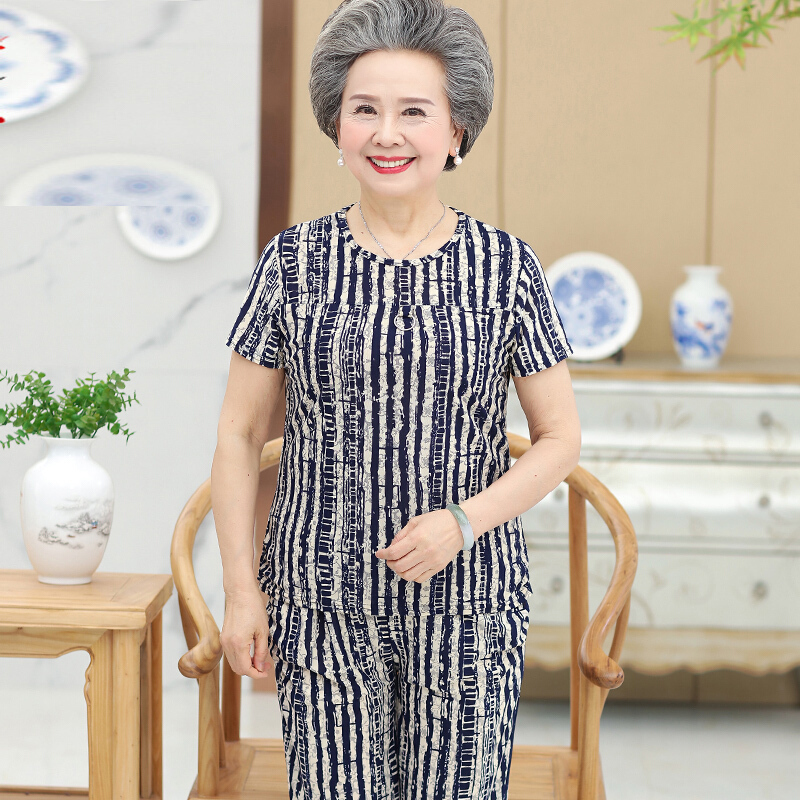 老年女短袖套装奶奶708090岁老年人夏季两件套老人衣服太太夏装