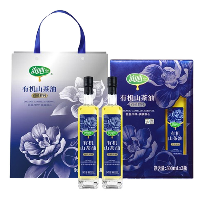 润心山茶油500ml*2有机鲜榨高油酸少油烟大容量口感清爽不油腻