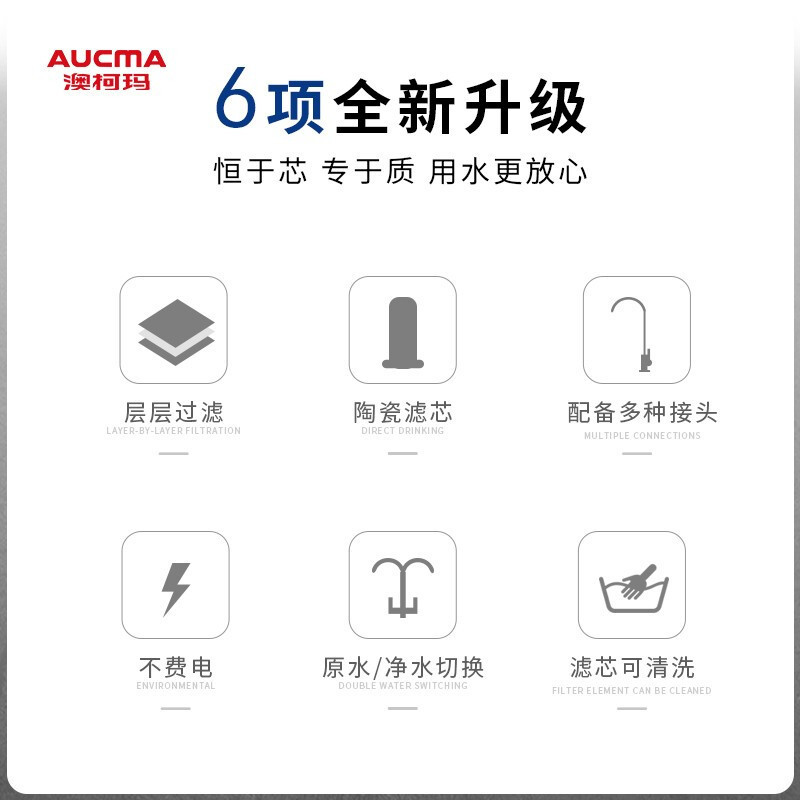 澳柯玛(AUCMA)净水器水龙头ASL-02过滤器自来水净化器厨房卫生间洗漱通用滤芯1机1芯原装滤芯 一机一芯