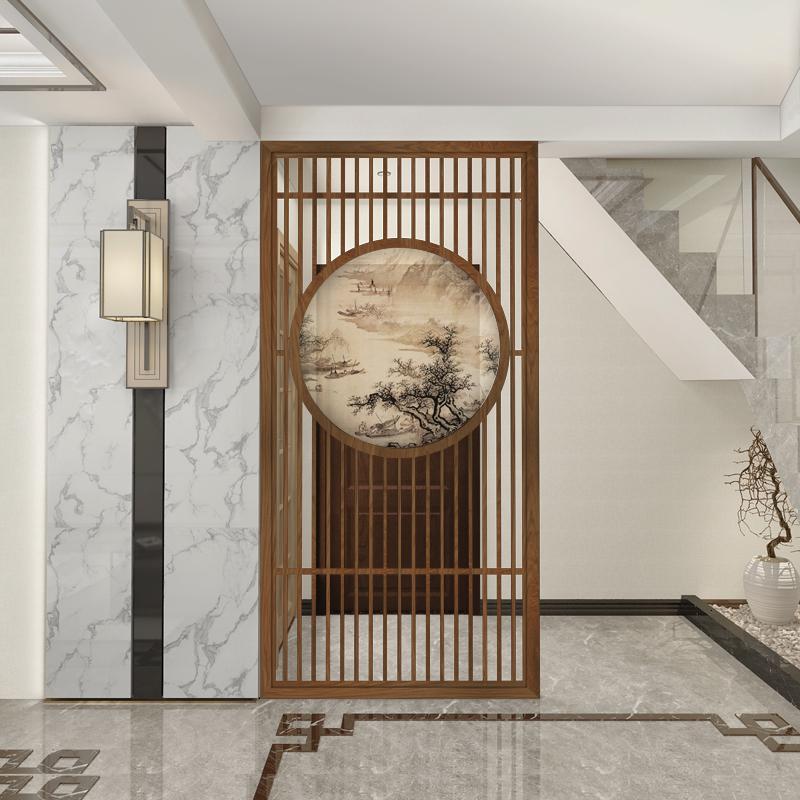 BONJEAN新中式入户屏风 隔断客厅实木玄关现代简约办公屏障 山水座屏高清大图