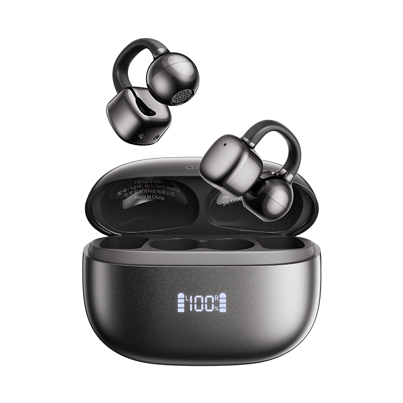 爱国者 真无线开放式运动骑行跑步耳机 耳夹式骨传导蓝牙耳机 黑色 TQ19