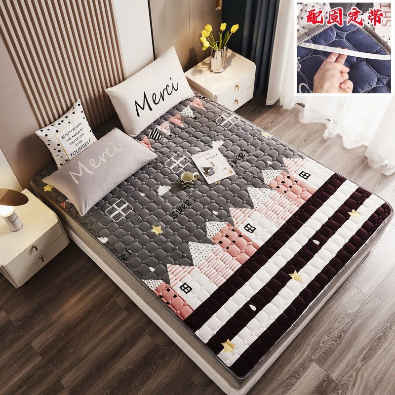法兰绒床垫加厚防滑冬天保暖睡垫榻榻米软垫被学生宿舍单人床褥子 城堡粉屋亲肤法兰绒保暖2cm厚 90厘米宽x200厘米长宿舍床