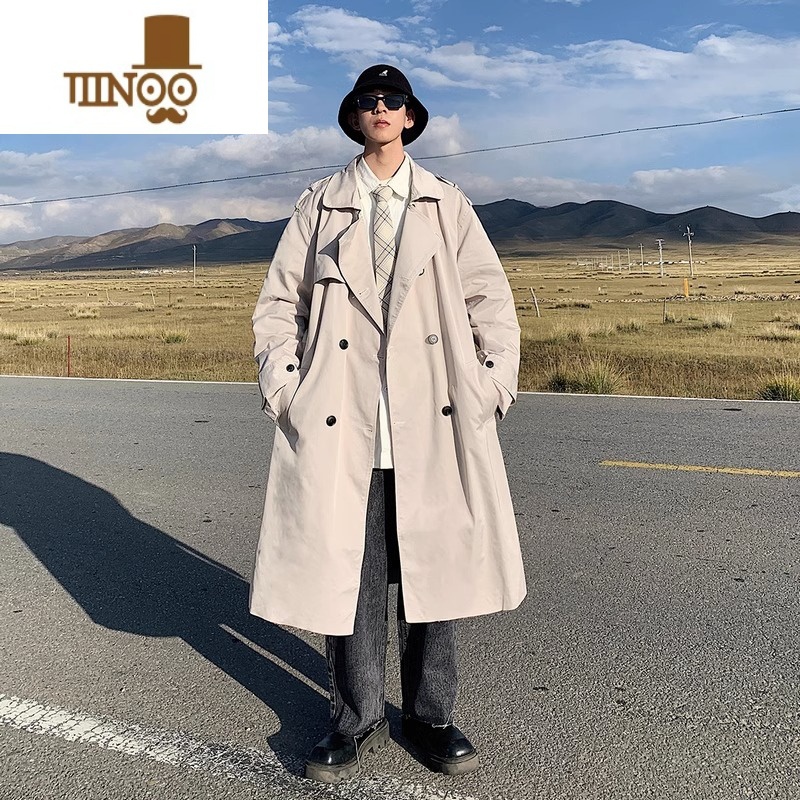 YANXU康斯坦丁风衣外套男士秋季战壕俄式大衣中长款痞帅感德系英伦高清大图